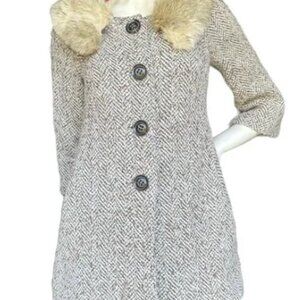 Anthropologie Tabitha Vintage Style Brown Tweed 3/4 Sleeve Wool Blend Coat 0